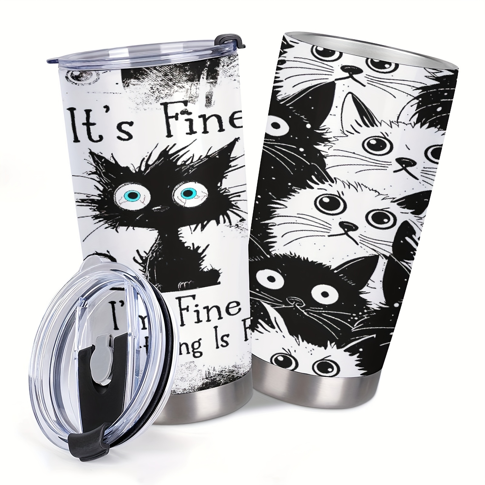 

Feline Fun 20oz Stainless Steel Tumbler - 'it's Fine, I'm Fine, Everything Is Fine' Cat Lover Coffee Mug - Perfect Birthday Gift For Women