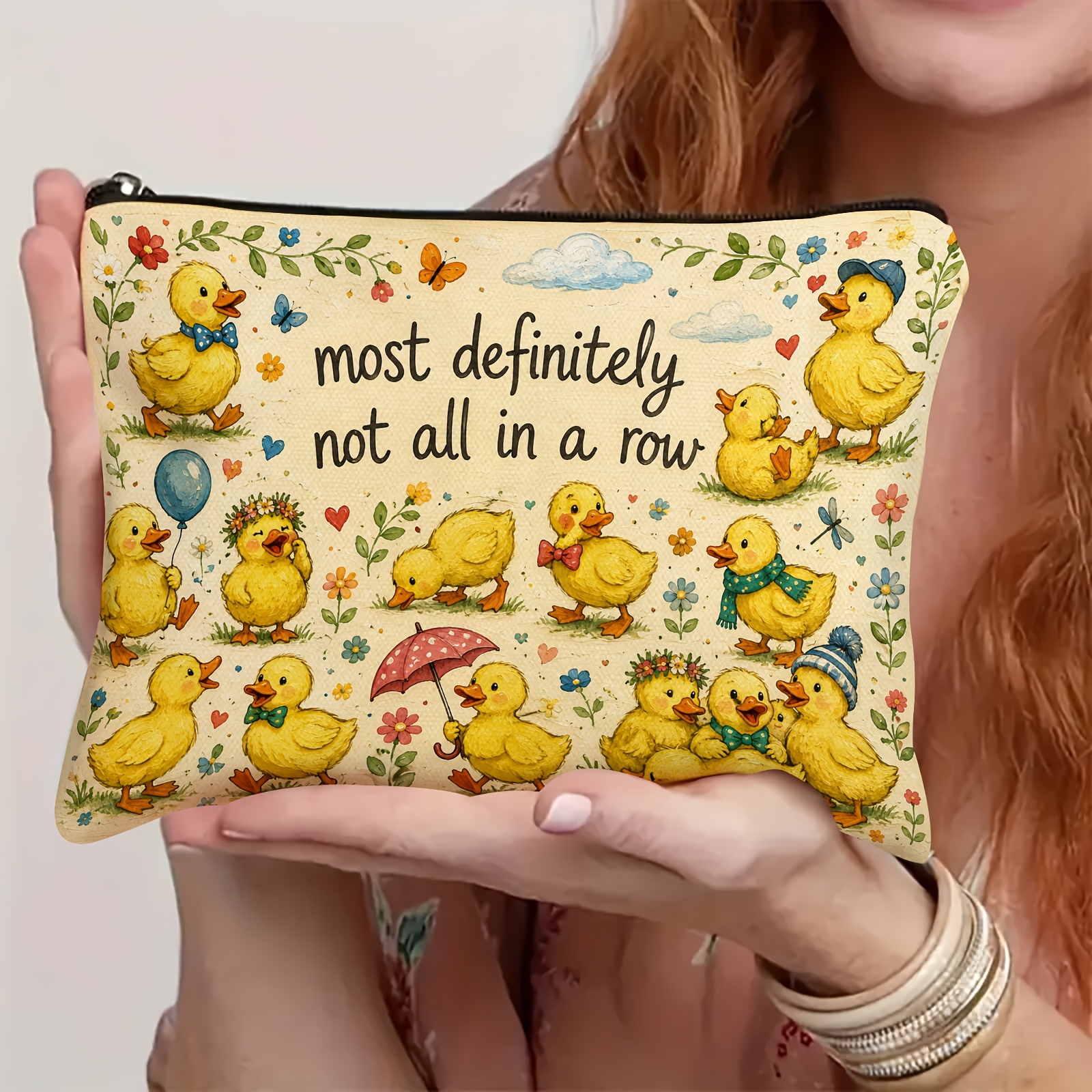 TEMU This Cosmetic Bag Features A Cute Little Yellow Duck Pattern, Is A Stylish Travel Toiletry Bag, A Fun Double-sided Printed Design, And A Zipper