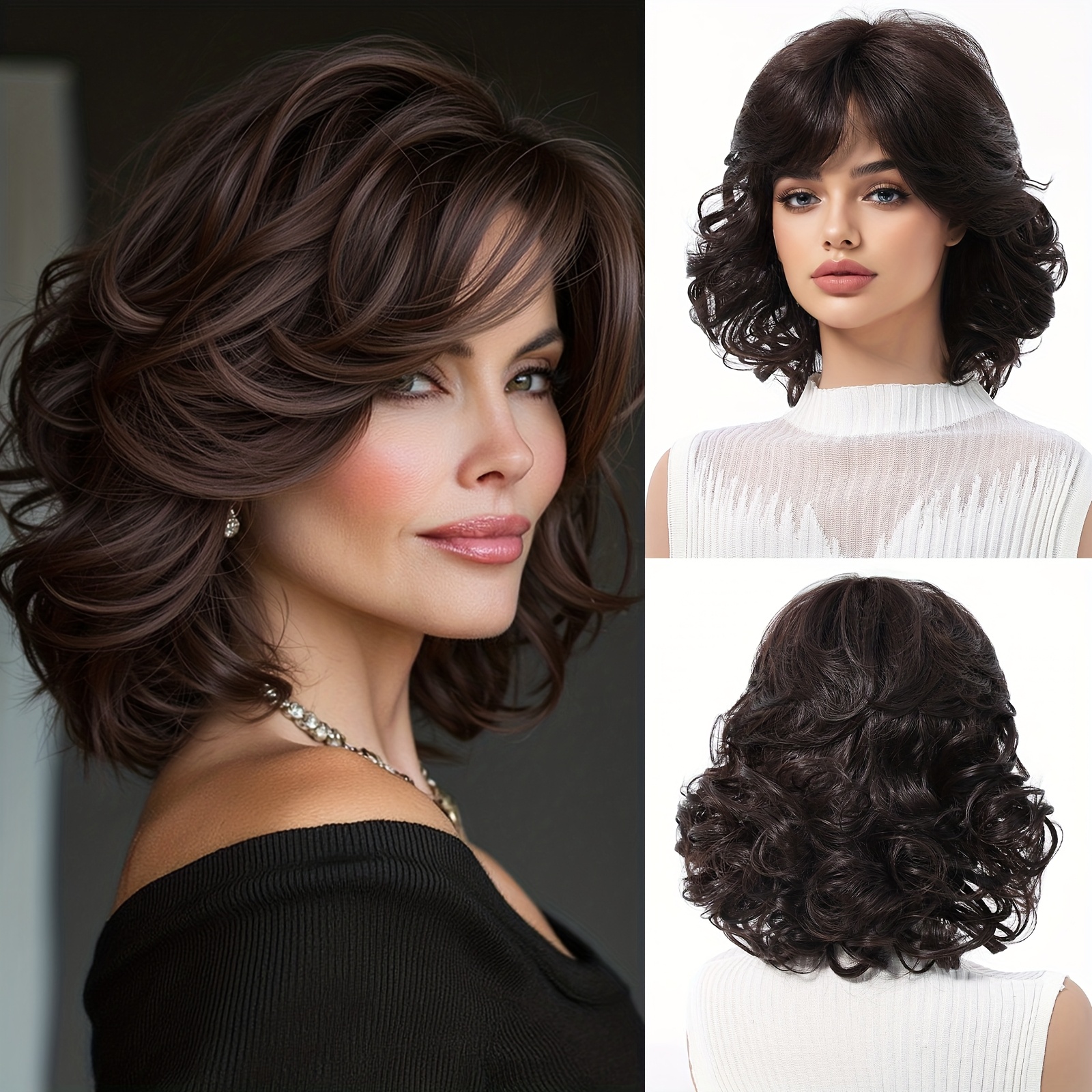 E-shop 12-Zoll Braunes Rosen-Netz, zuschneidbares, kurzes, lockiges Perücken-Stirnband, nobler, eleganter Stil, geeignet für den täglichen