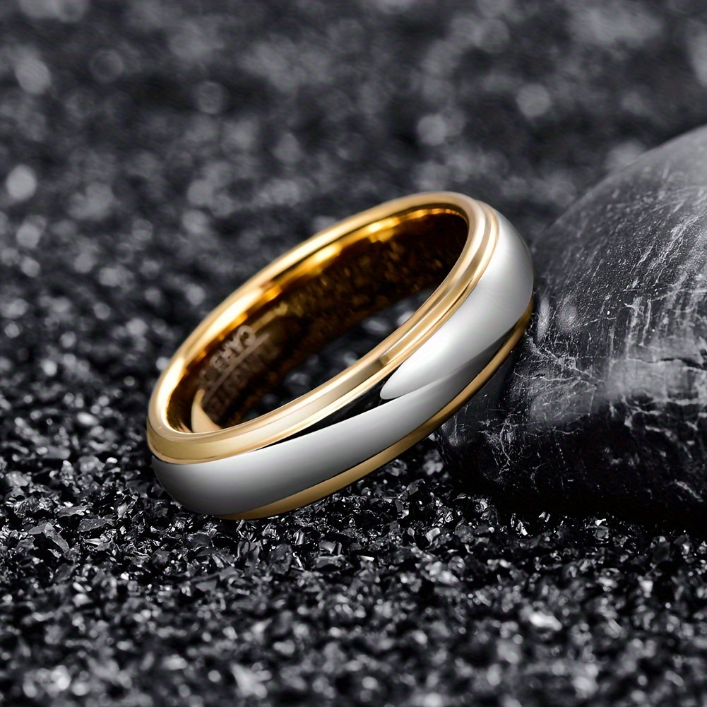 Men&#39;s and Women&#39;s Tungsten Rings, 6mm Golden Silvery Two-Tone Wedding Edges Comfort Fit Size 7-12