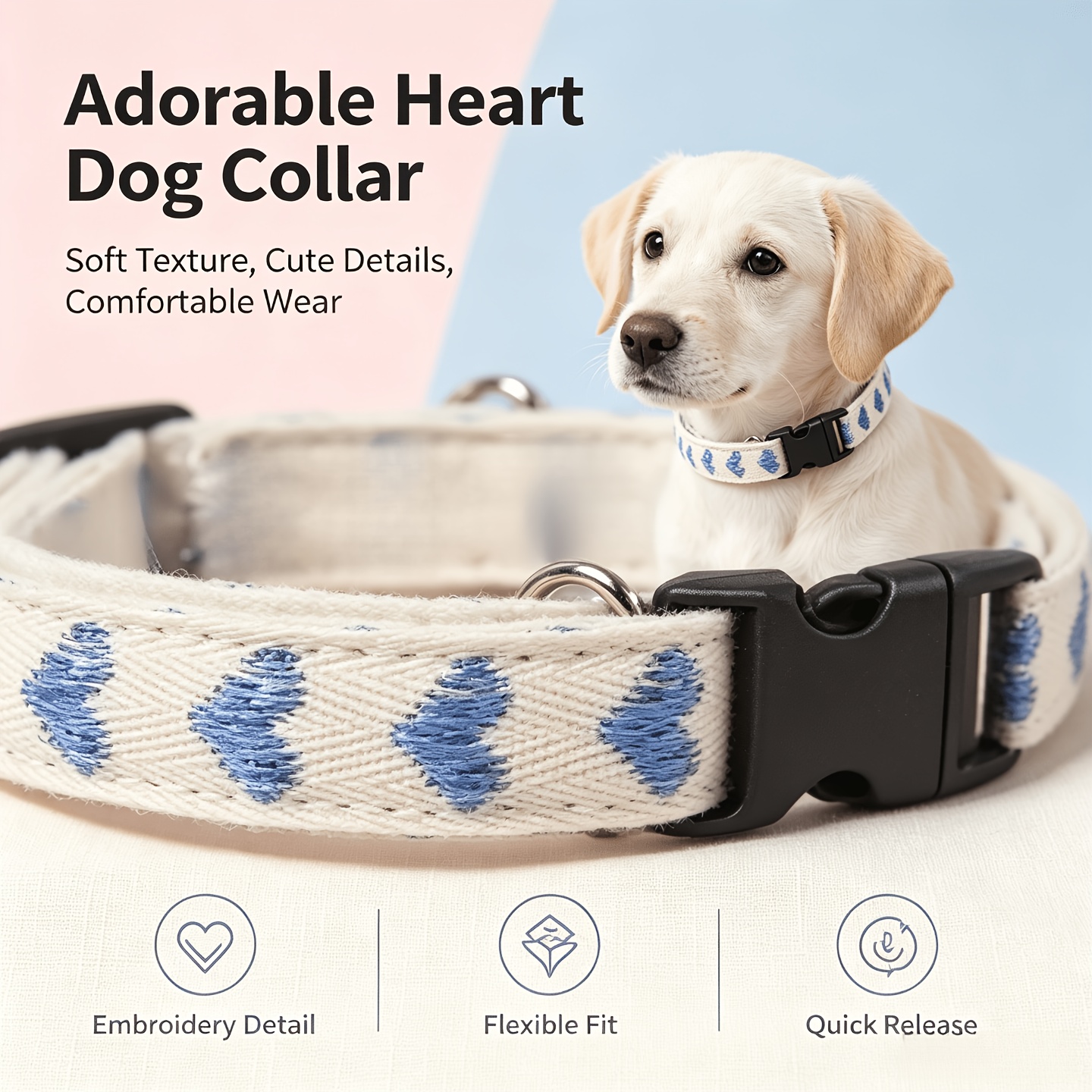 Heart-Shaped Jacquard Soft Pet Collar for Cats and Small Dogs