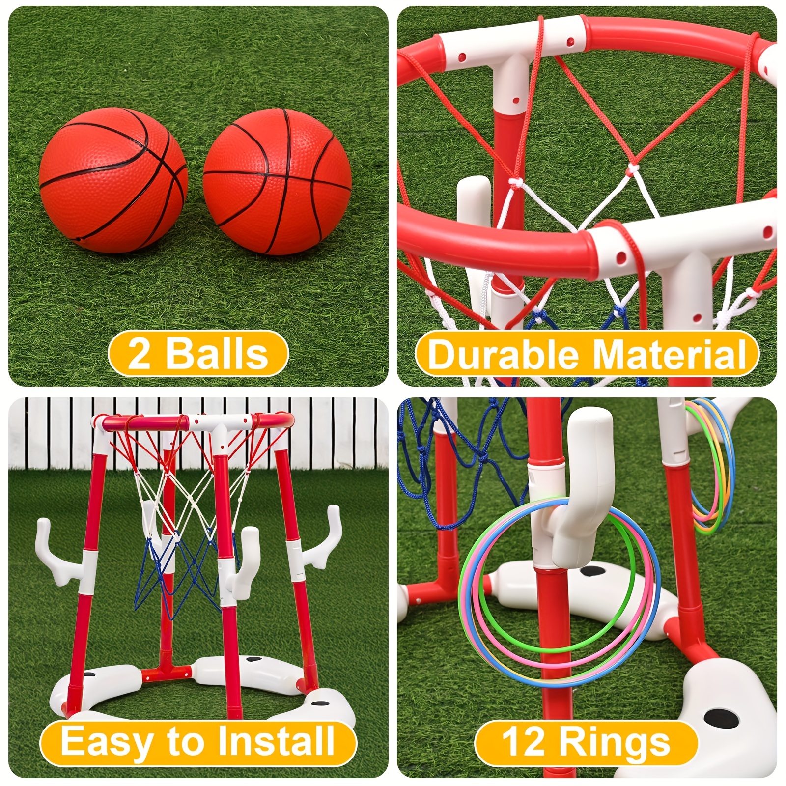 [Pool Basketball Hoop Toys] Summer Outdoor Swimming Pool Games Water Play Toys Family Party, Family Gifts For Summer, Upgrades 2 In1 Pool Basketball Hoop & Ring Game With 2 Balls 12 Rings & Pump