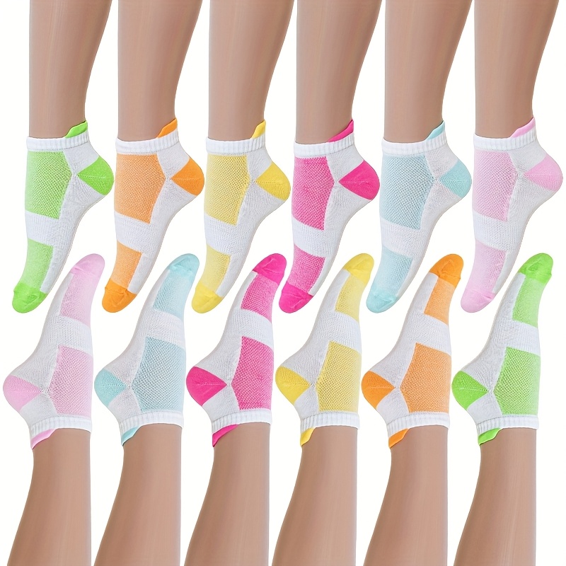 E-shop 6 Paar/12 Paar neue bunte Damen-Tanga-Knöchelsocken, bequeme, atmungsaktive weiche Damensocken, geeignet für Sport Freizeit, ein Geschenk zum