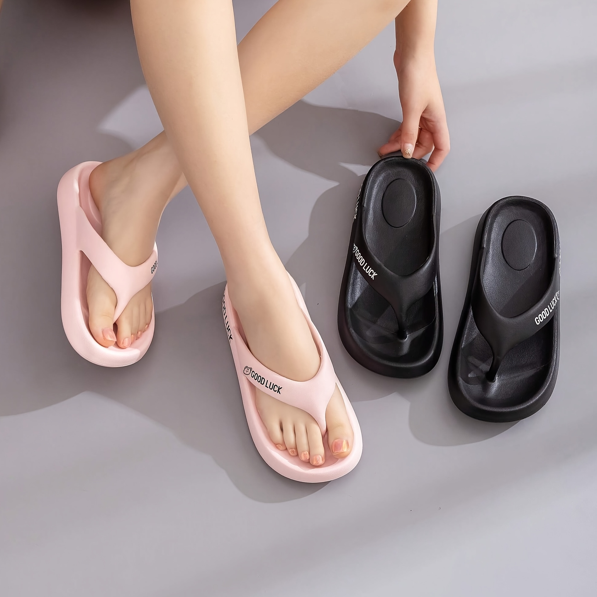   year new summer style japanese and korean fashionable   thick soled non slip eva flip flops   in multiple colors home use lightweight and breathable   suitable for bathroom home outdoor beach office and parties Product details 2