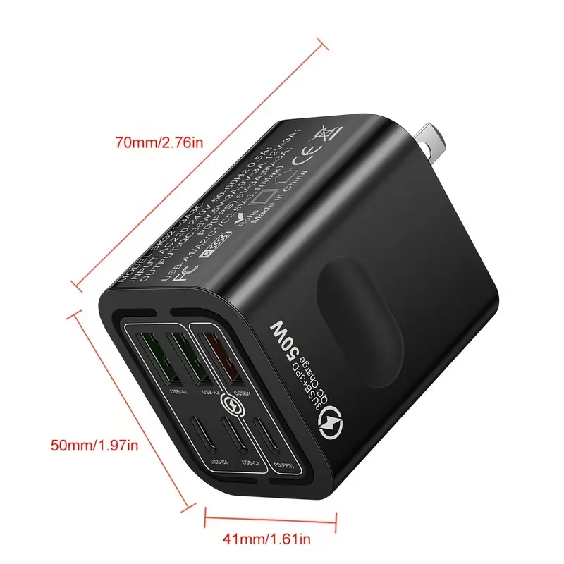 3 pack total 50w 6 ports mobile phone fast charging adapter for iphone for samsung 3pd 3usb charger adapter us plug travel charger wall charger Product details 6