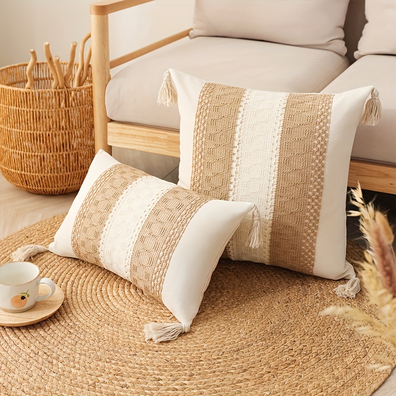 

Modern Woven Tassel Pillow Cover With Pattern, Polyester Decorative For Living Room Bedroom Sofa, No Insert Included - Universal Holiday Decor, Electricity-free, Featherless - Single Pack