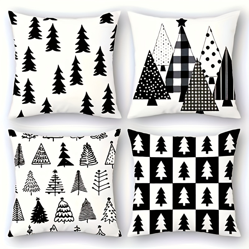 

4pcs Set Christmas Tree Throw Pillow Covers, 18x18 Inch With Zipper Closure - Machine Washable, Stain-resistant Polyester For Home, Car, Bedroom, Sofa, Office Decor - No Insert Included