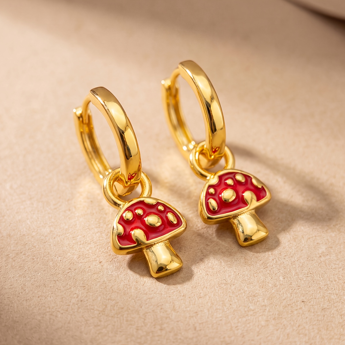 Women's Sparkling Mushroom Earrings with Plating, Elegant Gift