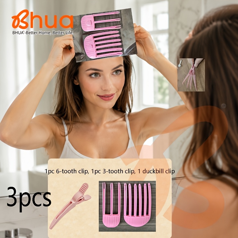 TEMU 3pcs Hair Clip Set, Including 2 Hair Combs And 1 Duckbill Clip, A Volumizing Root Lifting Tool Suitable For Women And Girls, Applicable To Fine,