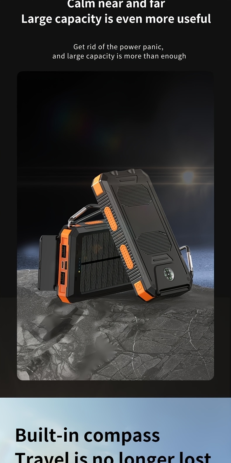 10000mah 5v2a fast charging multifunctional solar panel power bank with   led light large capacity rechargeable portable mobile phone charger dual flashlights dual usb port outdoor travel battery packs for iphone   smartphone Product details 3