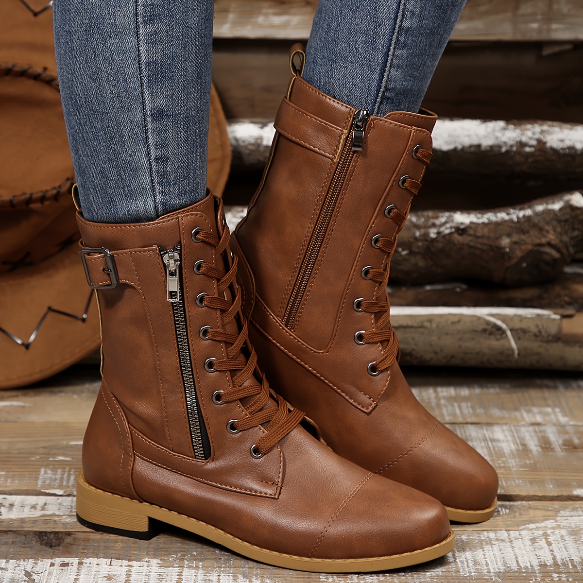 womens fashionable calf boots thick heel - Temu Mauritius