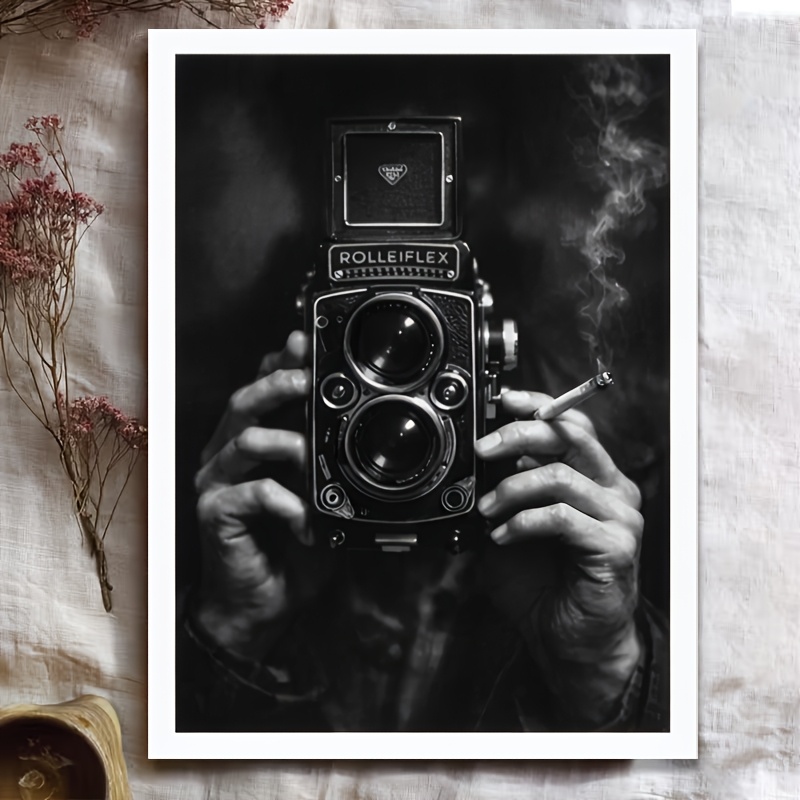 TEMU 2d Flat, 2d Flag Canvas Art Print, 1pc, Unframed Vintage Camera Photo, Vintage Black And White Wall Art (2), Flat Decorative Art, Modern Comic