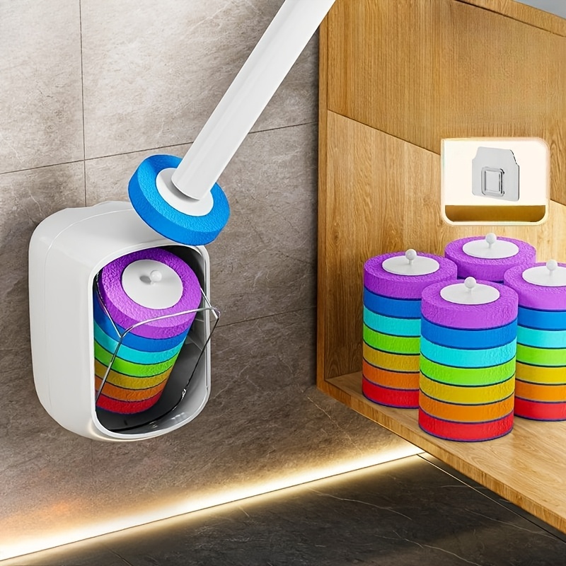 TEMU Joybos Disposable Toilet Brush, Auto Open-close Lid Wall-mounted Toilet Scrubber, One-button Release Touchless Bathroom Wand, 360° Rotating