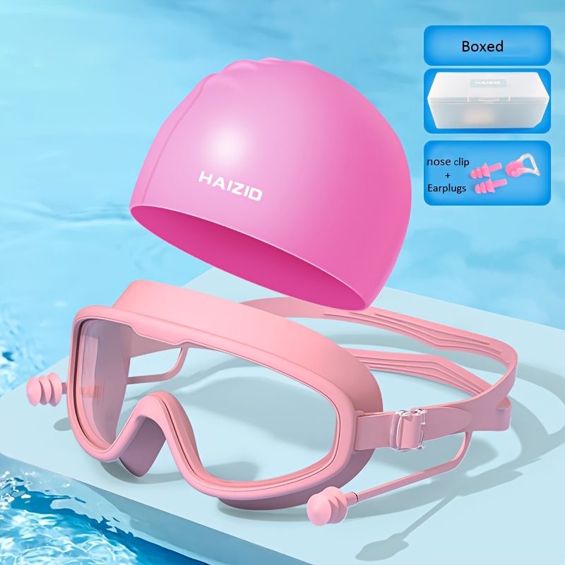 Set, Adult Swimming Goggles, Swim Cap, Nose Clip And Earplugs Set,  Silicone Waterproof Large Frame Swimming Glasses, Swimming Equipment For