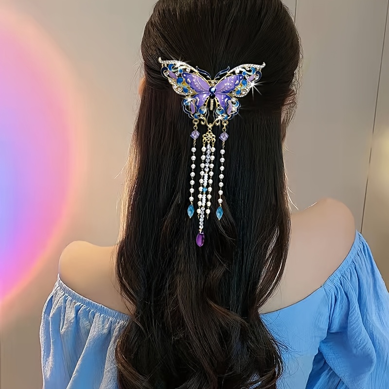 1pc elegant deep purple bow tassel hairpin classical chinese hair clip with   for braids buns wedding prom womens hair suitable for weddings   birthdays daily use Product details 1
