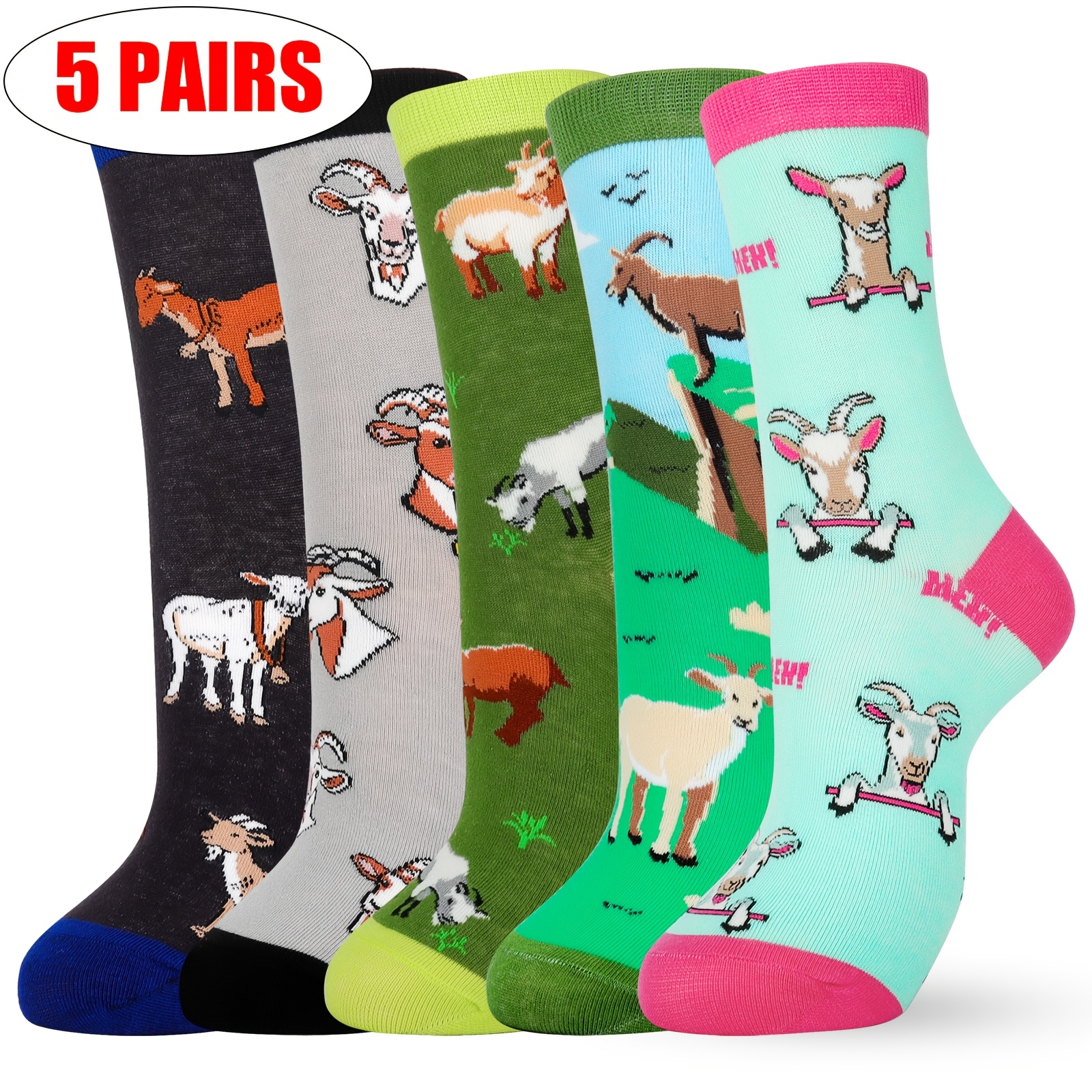 

5 Pairs Goat Socks For Women Funny Cute Fun Cozy Novelty Fashion Goat Printed Socks For Women Christmas Valentine's Day Gifts For Her Daughter Wife Friends