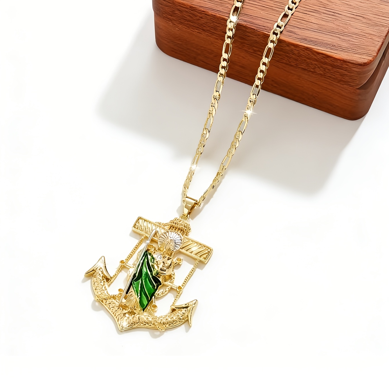 TEMU Collier avec pendentif ancres de plaqué or 14 carats, convient pour cadeaux catholiques et chrétiens, grande de Thaddée pour événements