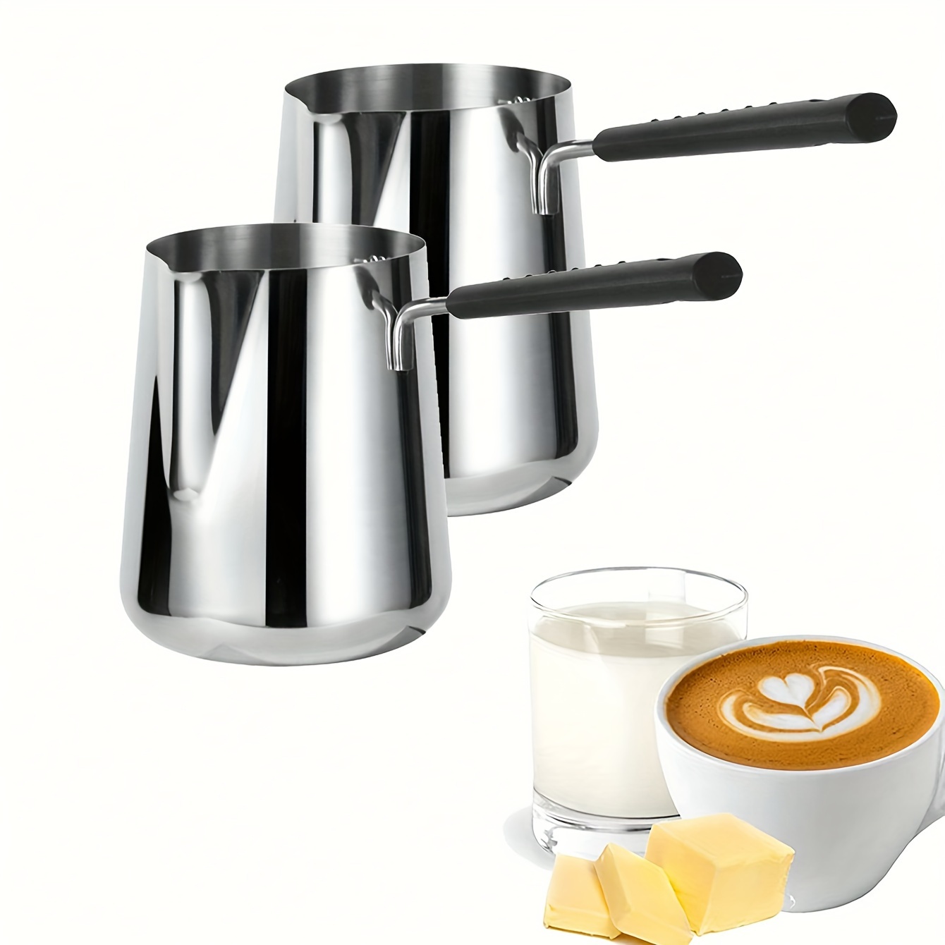 

Stainless Steel Espresso Pitchers - 350ml & 600ml - Perfect For Hot Coffee, Milk, Latte Art, Chocolate & Butter Melting - Ideal For Restaurants, Cafes & Home Use