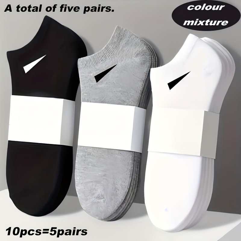 Image of 10pcs 5 Pairs, Men's Breathable Socks - Fiber Material, Lightweight And Easy Solid (black, White, Gray), Durable Elasticity, Suitable For Daily , Versatile Shoes, Fashionable Style, , Soft Fabric