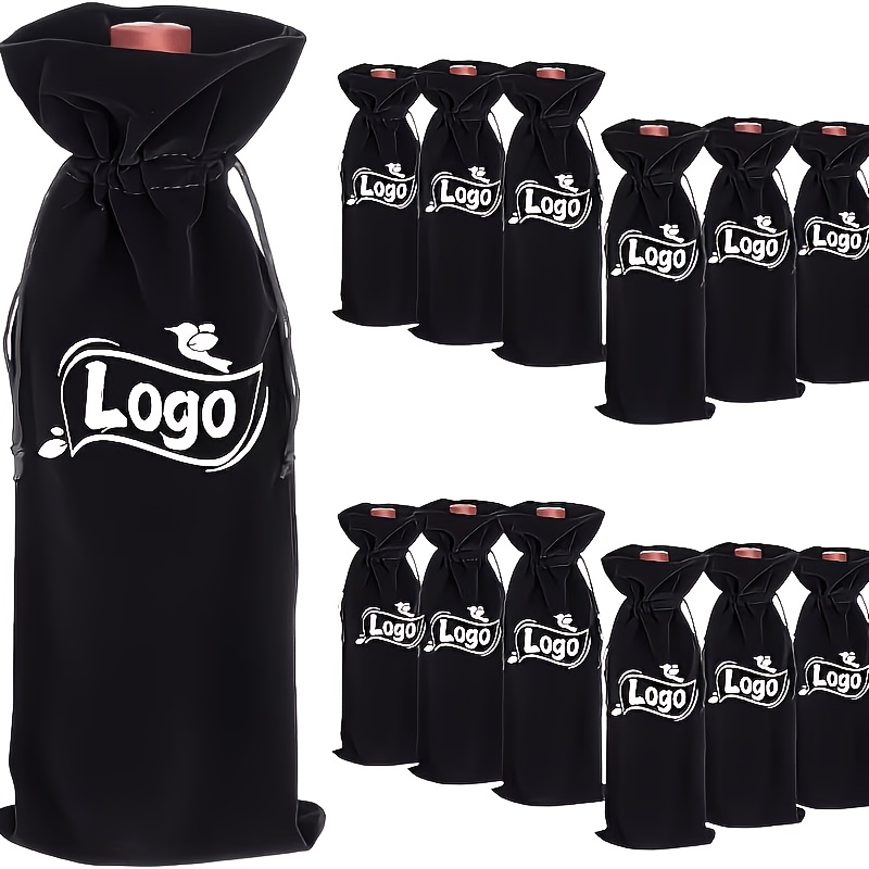 TEMU Gift For Her/him 10pcs Custom Logo Flannel Wine Gift Bags With Drawstring, With Logo Added To The Packaging Bag, Suitable For Standard 25.36oz