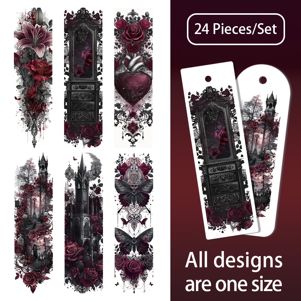 

24pcs Gothic Rose Uv Dtf Vinyl Bookmark Transfer , Waterproof And , Ideal For Diy Crafts, Bookmarks, Pen Packaging, And Gifts, Perfect Reading Accessory