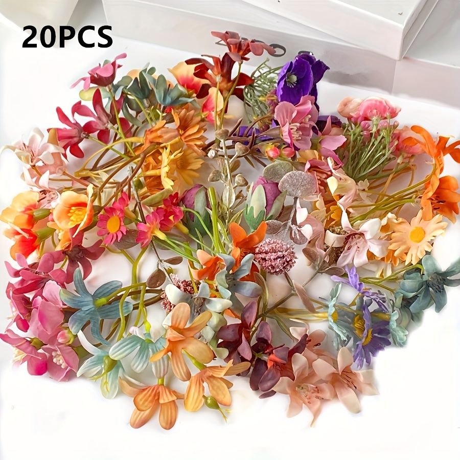 Image of 10pcs/20pcs Assorted Artificial Small Bouquets Home Wreath Additions Decoration Flowers Corsage Holiday Wedding Centerpiece Flowers
