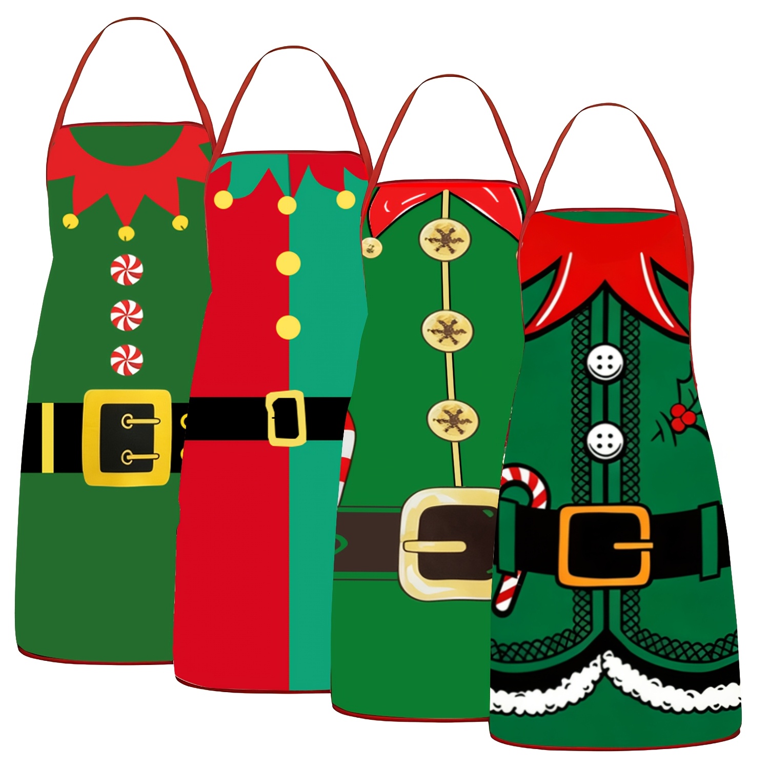 TEMU 4pcs Christmas Red And Decorative Aprons, 20.5 X 28.3 Inches, Multi-style Combinations, Red And Belts And Candy Cane Decorations, Men's And