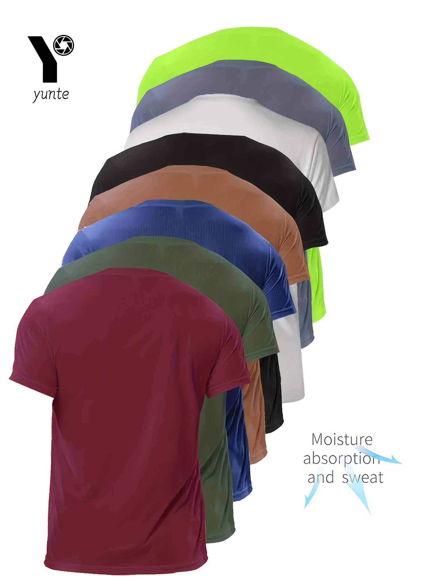 8-Pack *'S Sports T-Shirts Breathable, Moisture-Wicking Crew Neck Solid  Color Polyester Knit Fabric, Regular Fit for Running, Gym,