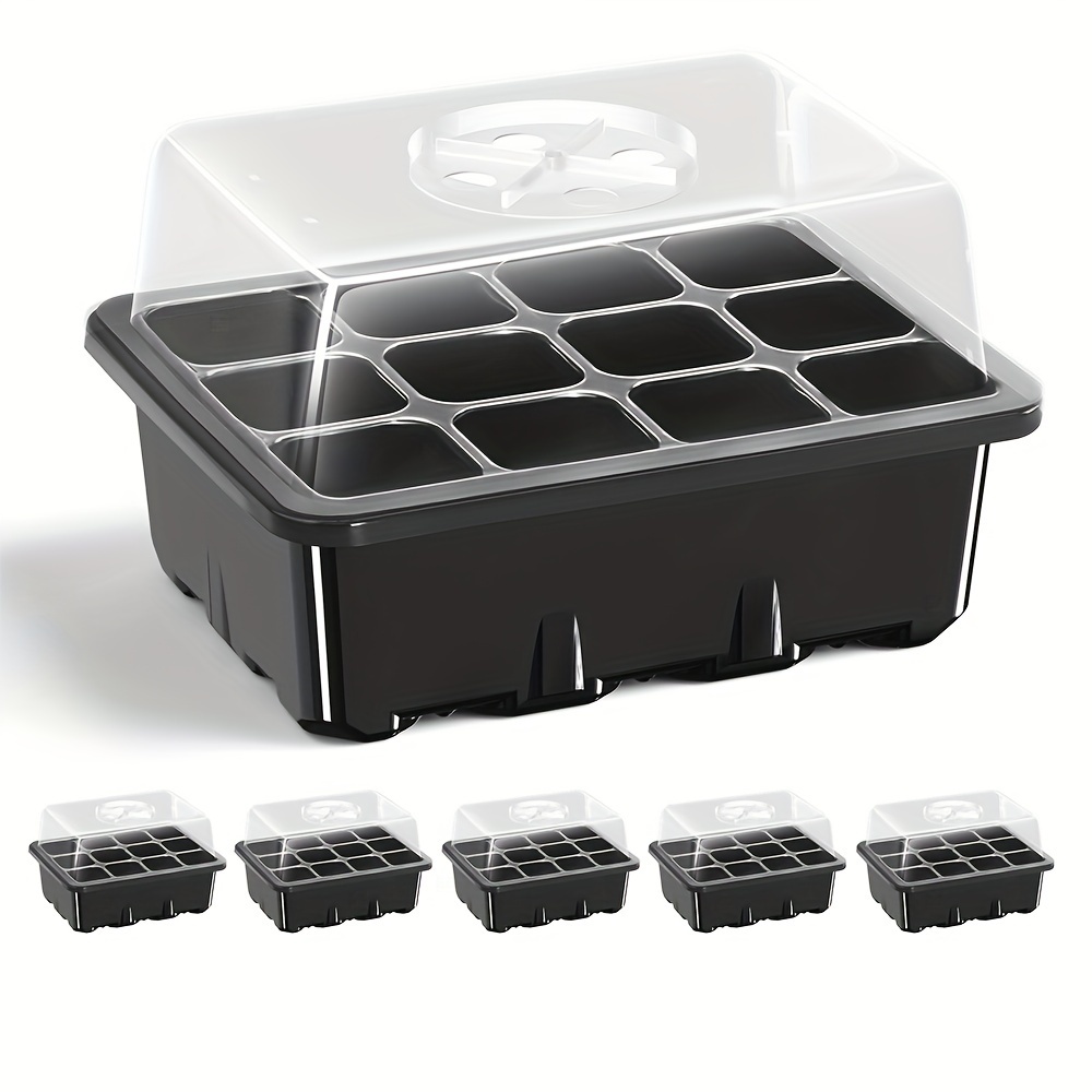 

Jorking 5- Trays With Adjustable Humidity Dome, 60-cell Thickened Plastic Germination Kits With Transparent Trays And Domes For Greenhouse Garden Use