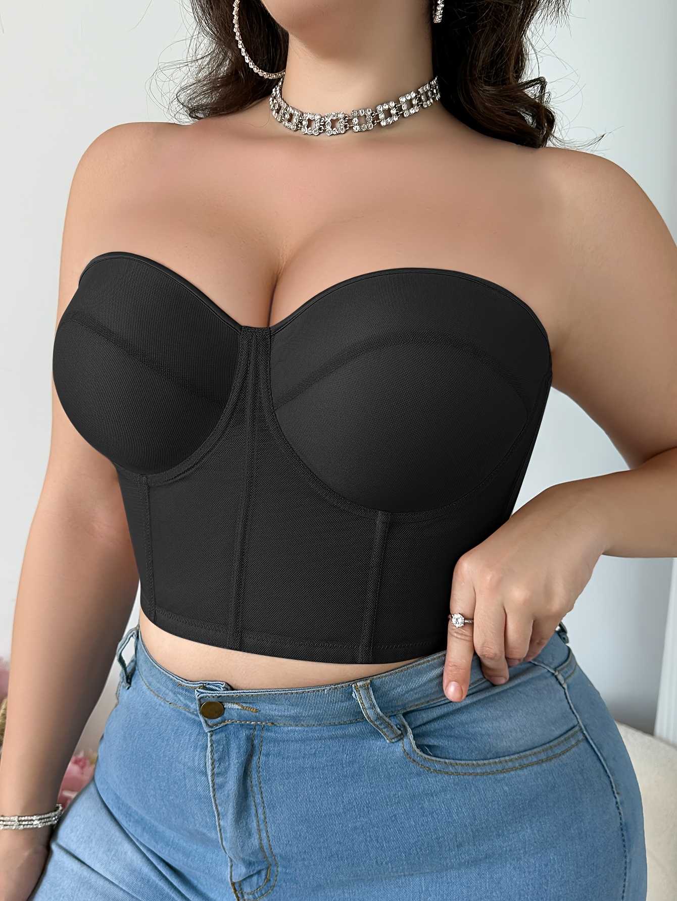 Plus Size Women's Underwire Push-Up Strapless Bra - Adjustable Thin Cup Shaping Camisole with Breathable Support, Tummy Control & Waist Slimmer for Everyday Elegant Fit, Strapless Push Up Bra, Underwire Support, Durable Underwire