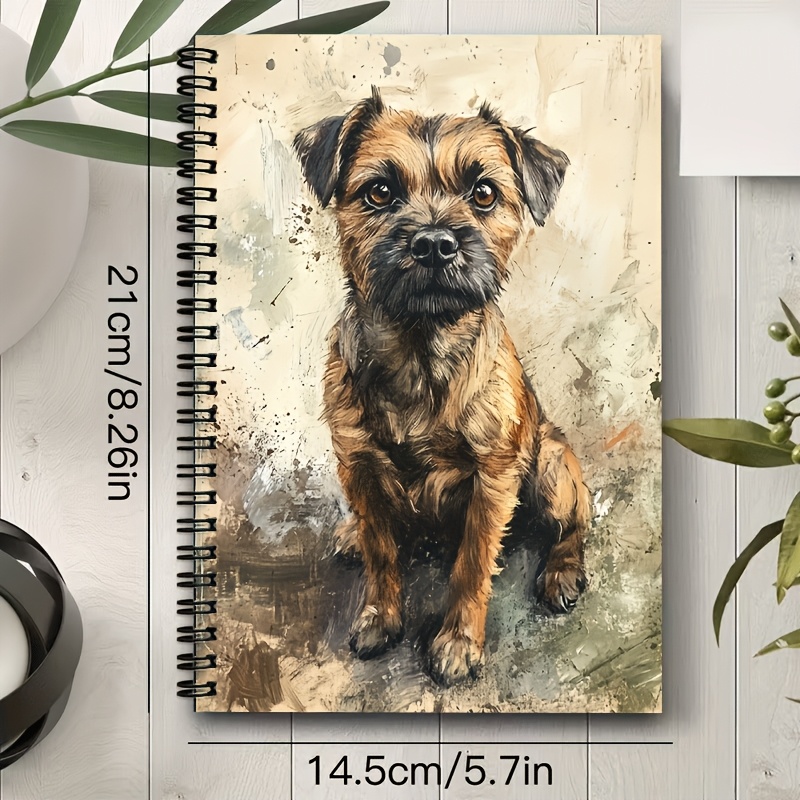 TEMU 1pc [2d] Flat Personal Organizer, Soft And Cute Border Terrier Oil Painting Cover A5 Spiral Coil Notebook, Portable For Daily Recording,