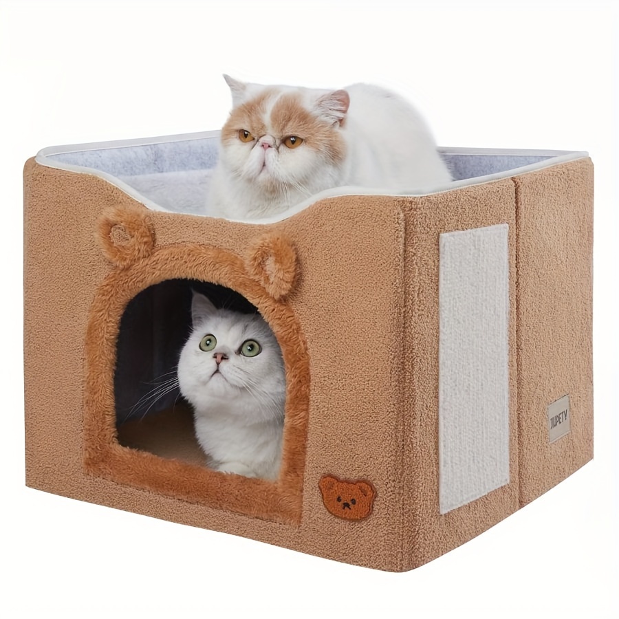 

Cat House With Cat Scratcher, Cat Houses For Indoor Cats, Indoor Cat Bed Cave For Kitten And Large Cats Up To 20 Lbs, Brown