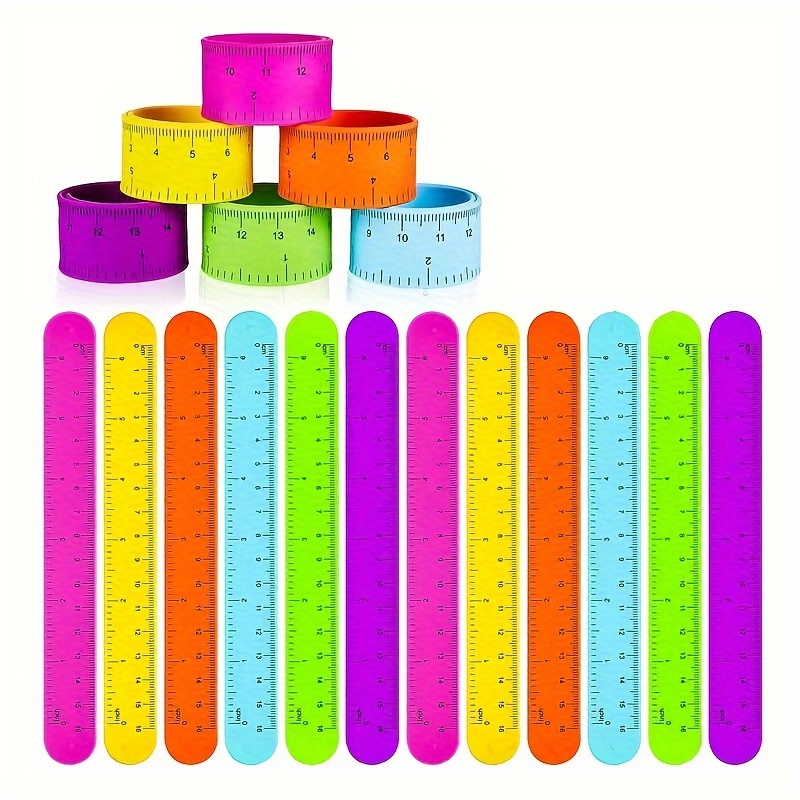 

12pcs Silicone Ruler Slap Bracelets, Multifunctional Measuring Wristbands, Party Favors, Educational Supplies, Casual Wear Accessories For Work & Study