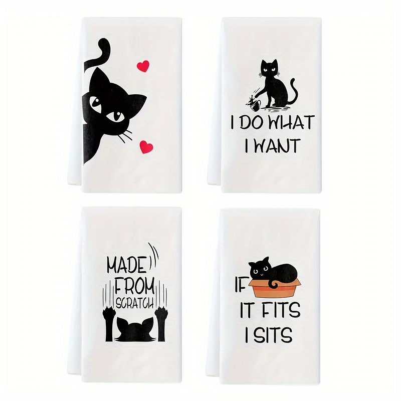 

2/4pcs Cute Cat Microfiber Kitchen Towels, 18" X 26", For Cooking And Baking, Perfect For Cat Lovers, Housewarming Gift