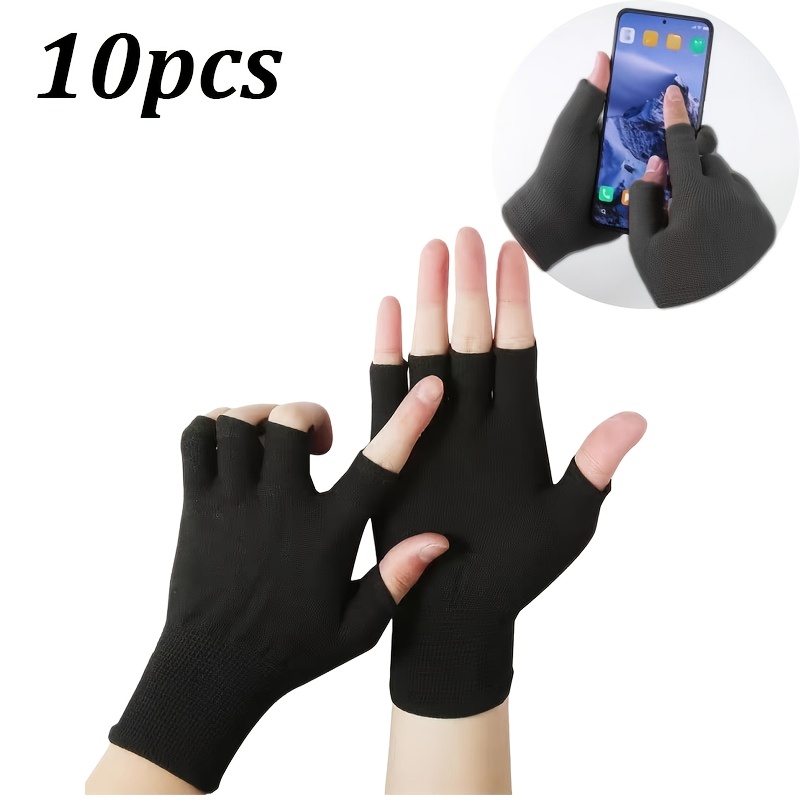 E-shop 10 Stück Outdoor-Sport Atmungsaktive Elastische Fingerlose Handschuhe, Schwarz Grau, Ideal für Alle Jahreszeiten, Unisex Fingerlose Handschuhe