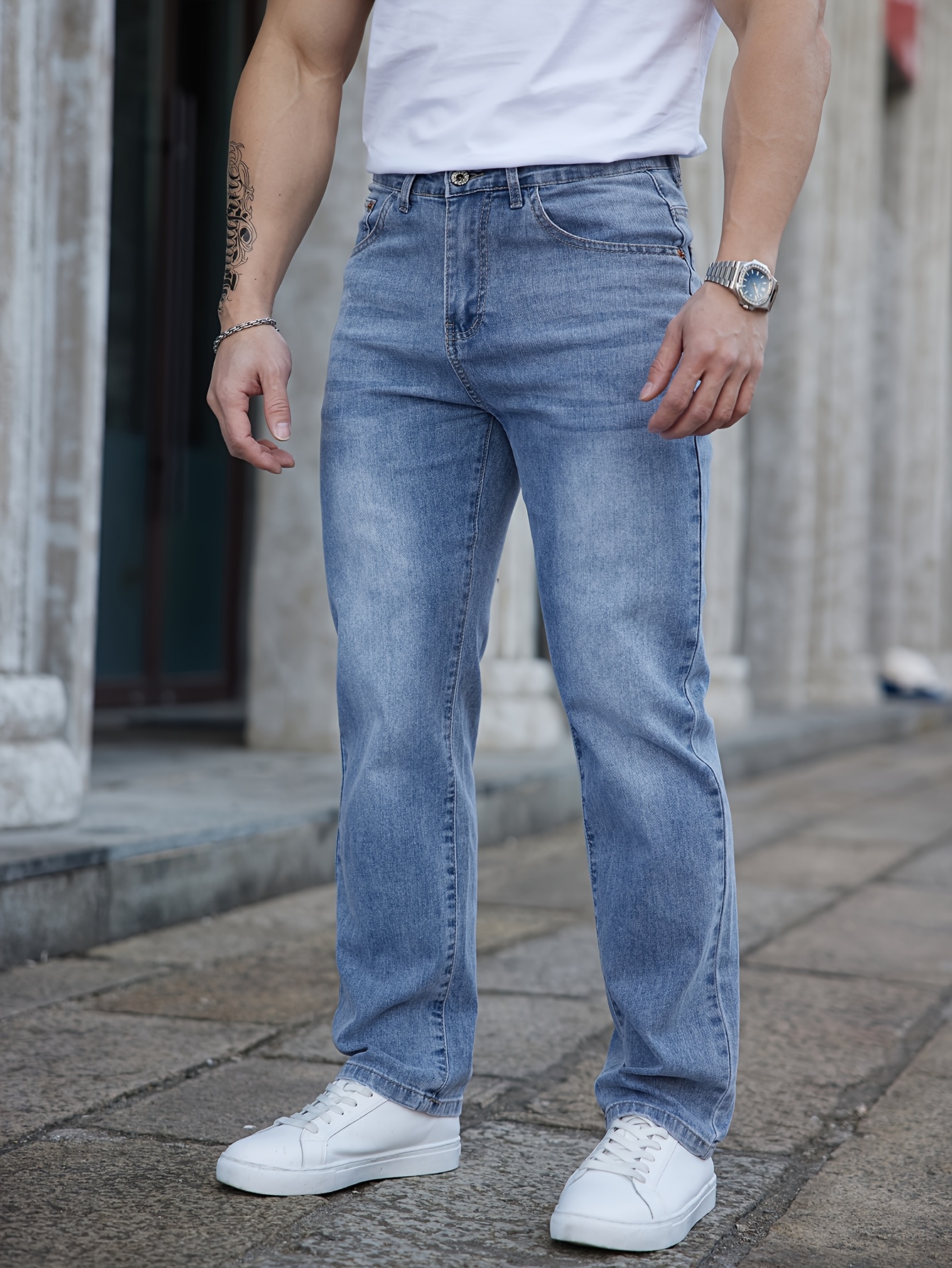 2025 Spring/Summer Slim-Fit Stretch Jeans for Men in Light Blue