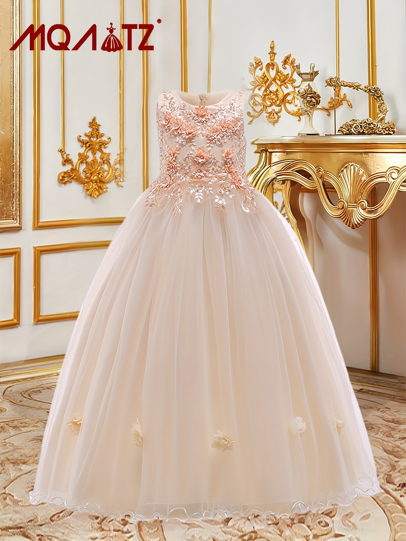 girl's elegant sleeveless lace maxi dress 3d flower Temu Morocco