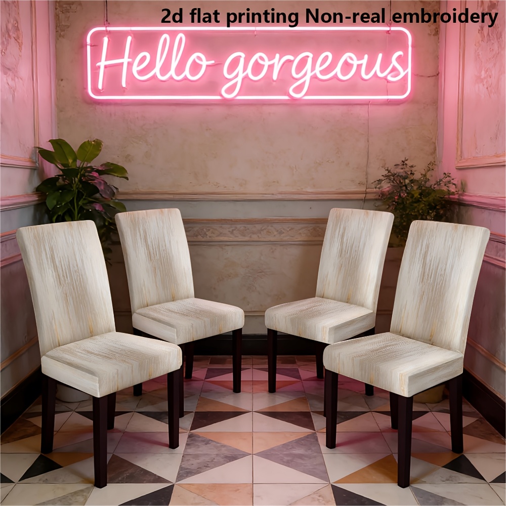 TEMU 2/4pcs Housses de Chaise avec Impression Plate 2D et Non Réaliste | Motif Rayé , Bord Élastique, Tissu en Fibre de Lait, pour la Décoration