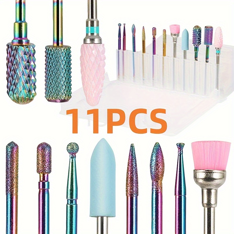 

11 Pcs Professional Nail Drill Bit Set For Acrylic Nails - Electric Nail File Bits With Storage Case, Multifunctional Unscented Carbide & Ceramic Bits For Manicure & Pedicure