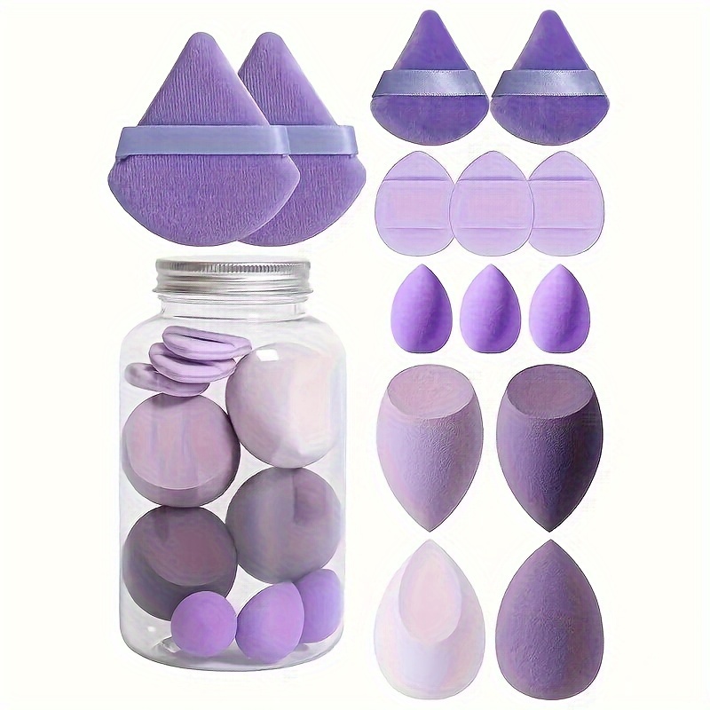 TEMU 14pcs Velvet Powder Puff & Makeup Sponge Set - Light Beige-friendly, Dual-use Wet/dry Blenders For Application