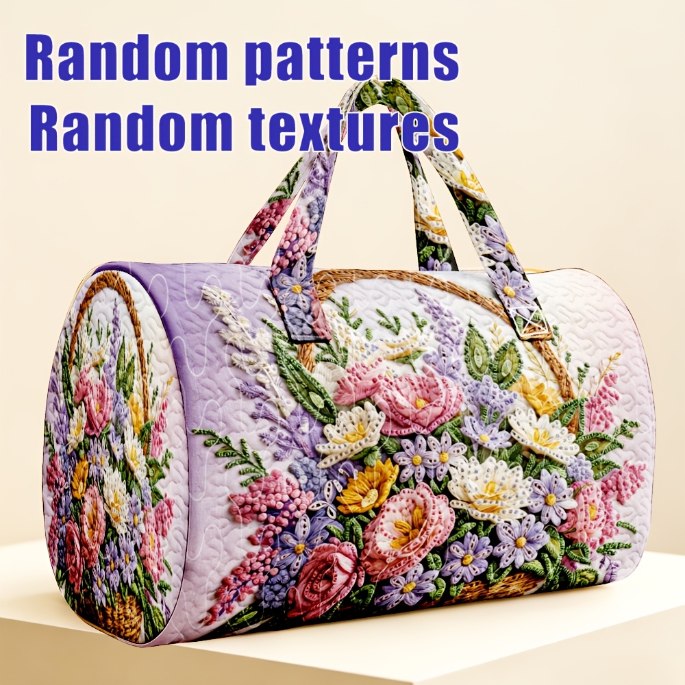 TEMU 1pc Purple Pink Gradient Rose Lavender Flower Basket Quilted Cylinder Travel Handbag, Romantic Vintage Style Women's Halloween Thanksgiving