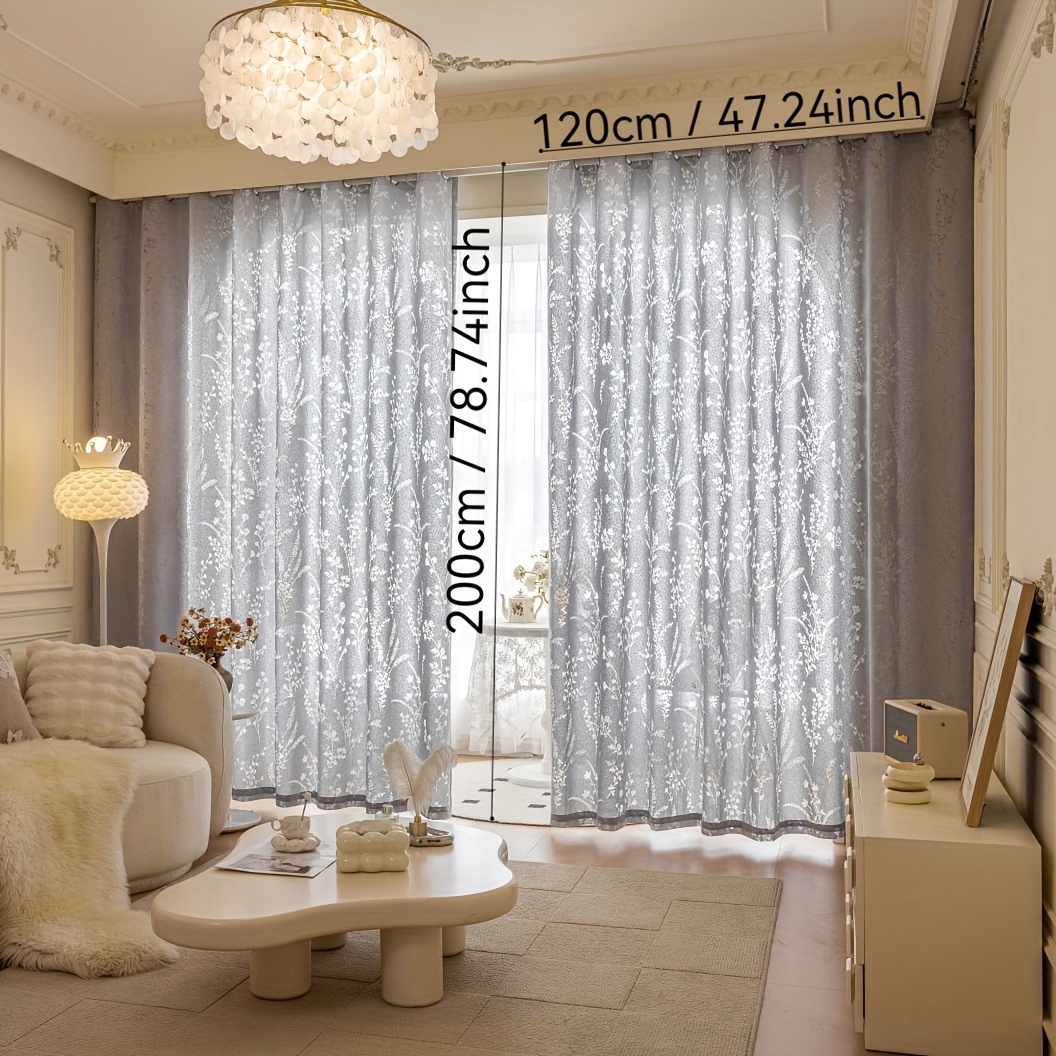 TEMU 2pcs ( Flower Finished Sand Curtain) High-end Perforated Finished Curtain Is Suitable For Living Room Balcony Dining Room Bedroom