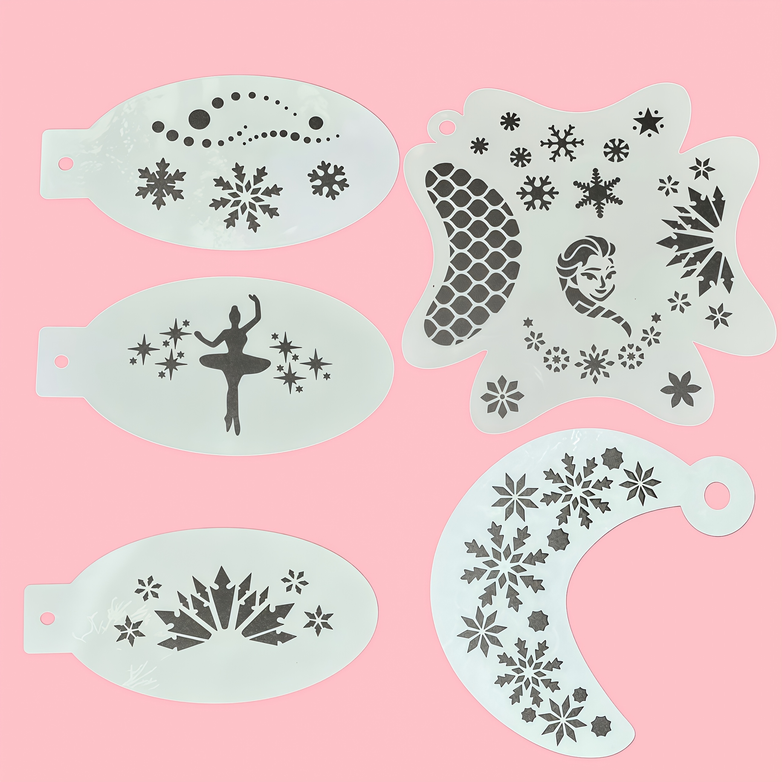 Image of Mermaid Snowflake Princess Face Painting Hollow Template Painting Mold Tattoo Crescent Snowflake Stamping Plate