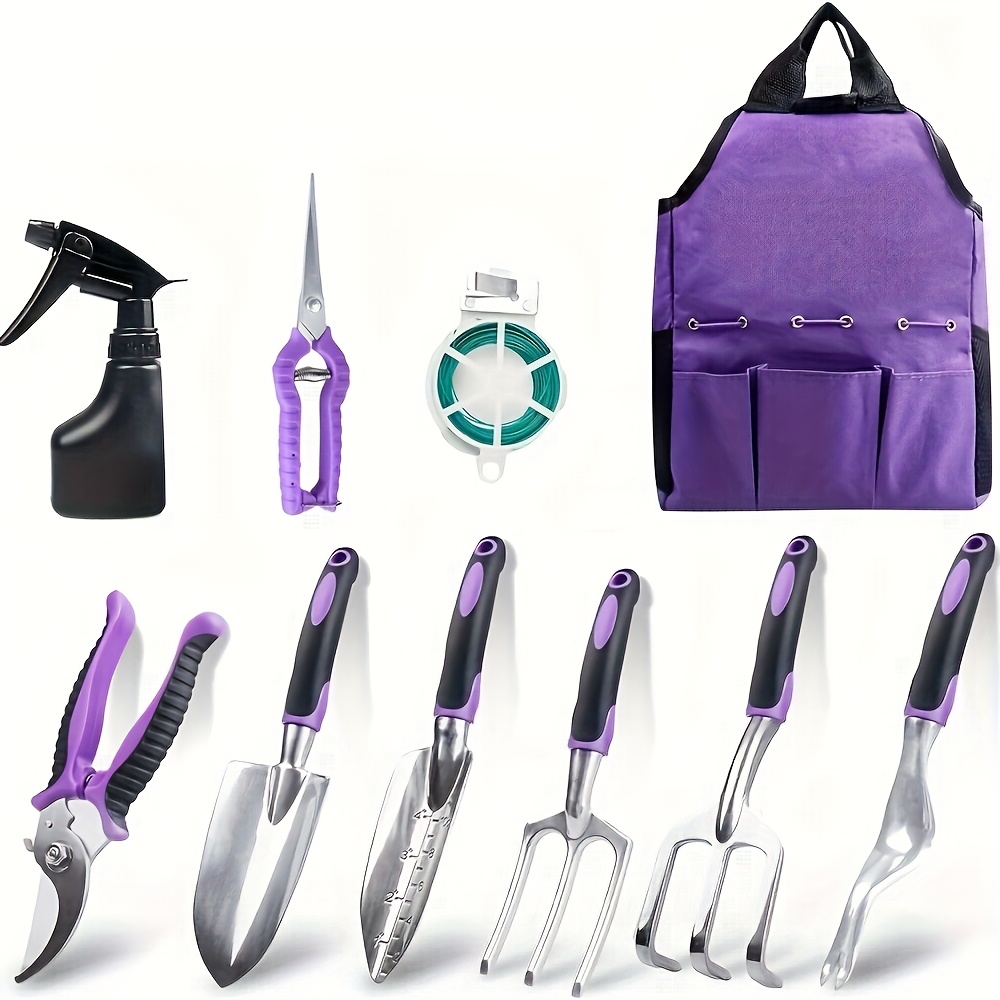 Image of 11pcs Gardening Tool Set With Ergonomic Non-slip Handles, Heavy-duty Garden Kit Includes Storage Bag, Hand Tools Gift Set, Orange, Suitable For Women And Men