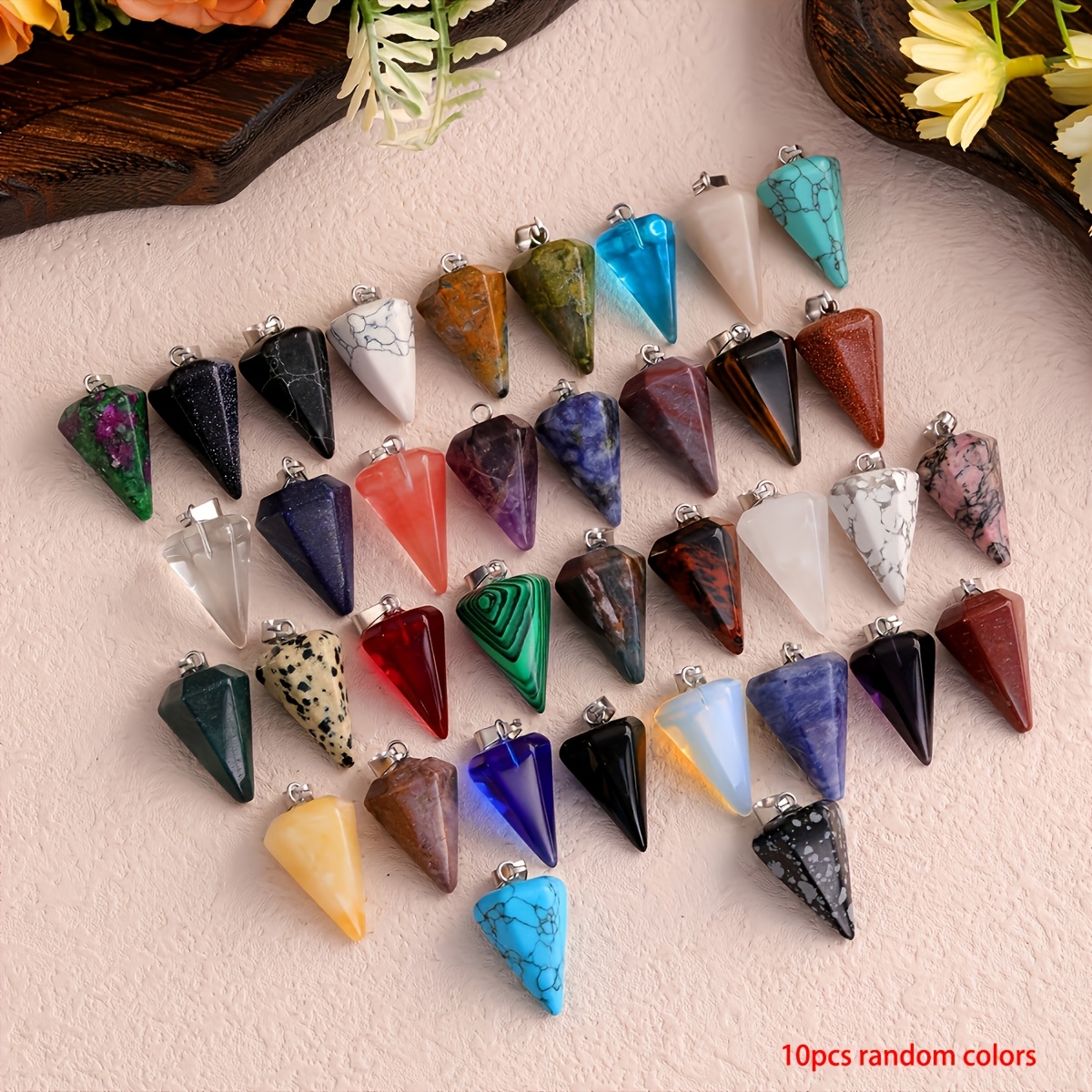 TEMU 10pcs Pendentifs Coniques en Naturelle Couleur Aléatoire, Idéal pour la Création de Bijoux , Garnitures de Sacs Cadeaux, de Cadeau de Noël