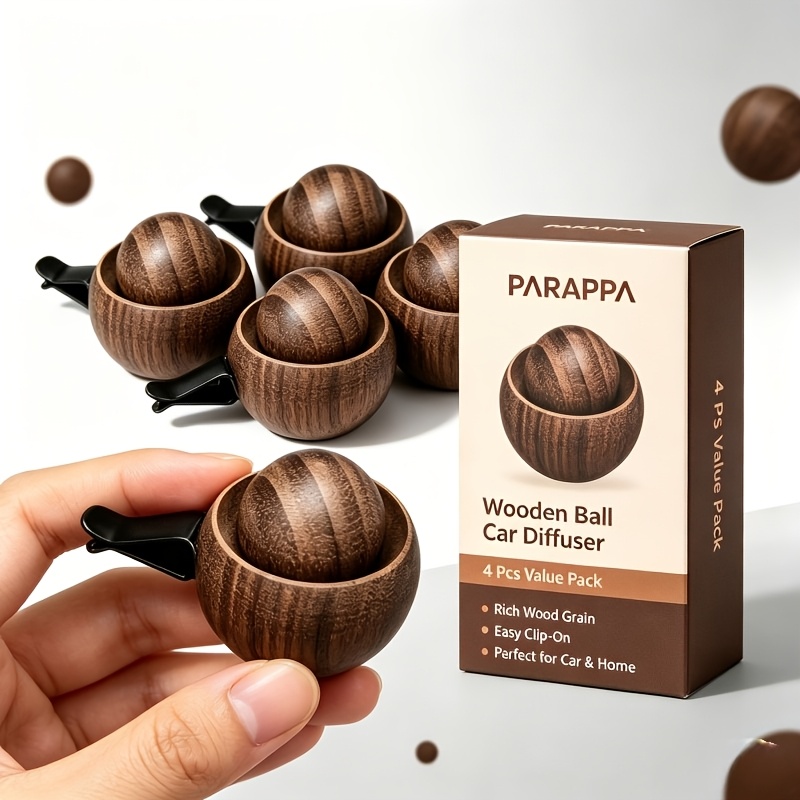 TEMU 4 Pack Car Diffuser Walnut Wood Tumbler Air Freshener With Rolling Ball & Base, Universal Car Interior Decor, No Fragrance