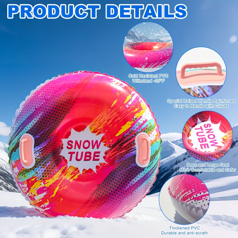 Heavy-Duty Colorful Fashion Snow Tubes/Inflatable Snowboards/Inflatable Snow Sleds, Foldable PVC Winter Water Slides, Suitable for Skiing/Snow Drifting/Winter Activities/Outdoor Family Leisure Activities, Winter Sports, Christmas/New Year Gifts.