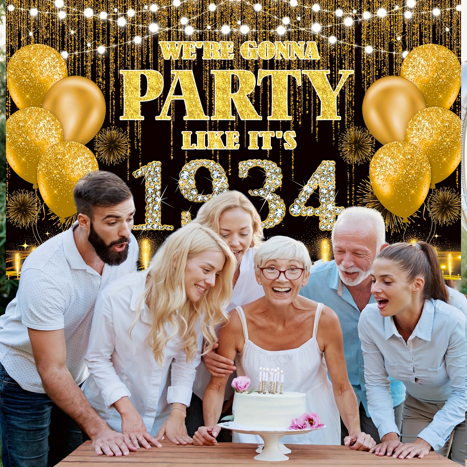 vintage 1934 black golden 90th birthday party banner large - Temu