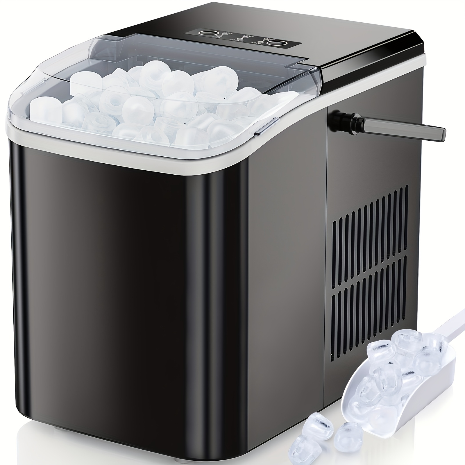 

Countertop Ice Maker, Portable Ice Machine, 9 Bullet Ice Cubes In 6 Mins, 26.5lbs In 24hrs Self-cleaning With Handle, Basket, For Home, Kitchen/party/camping/rv