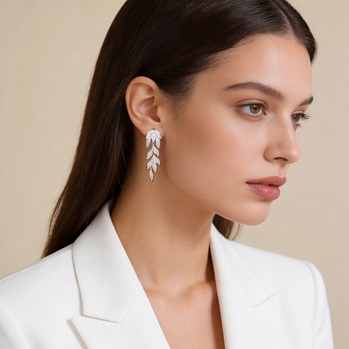 Bridesmaid Costume Jewellery Sparkly Leaf Dangle Earrings